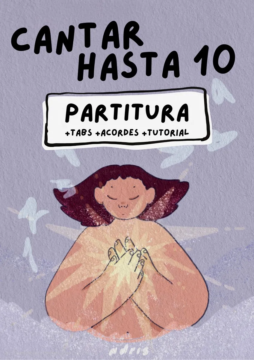 Portada de la partitura de «Cantar hasta 10»: el título dibujado a mano y la etiqueta "Partitura, tabs, acordes y tutorial"